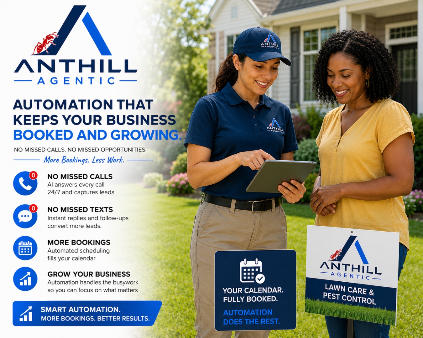 Anthill Agentic service professional reviewing job details with a homeowner on a tablet